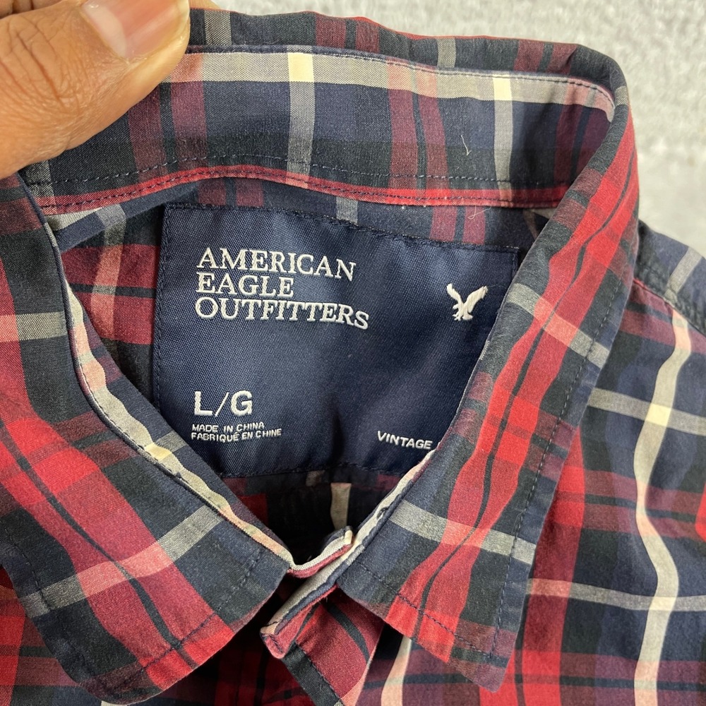 American Eagle Outfitters Plaid Button Down Shirt Long Sleeve Red Blue Men L - Picture 2 of 9
